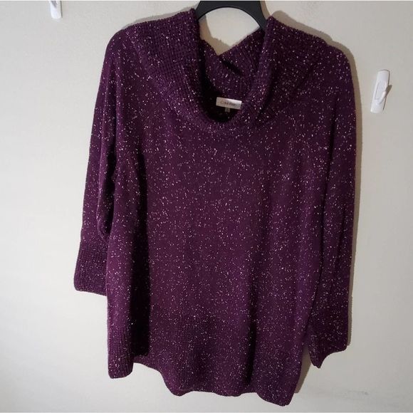CALVIN KLEIN plus Size purple Space-Dye Cowlneck Sweater 1X 3X new! - Picture 3 of 12